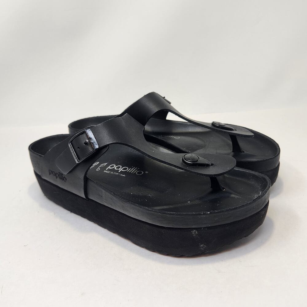 Birkenstock Papillio Gizeh Platform Black Leather Sandal Size EU 40 US Women 9